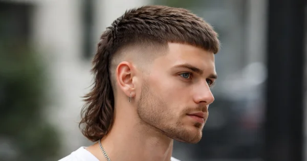 man with buzz cut mullet fade featuring short front and long textured back modern haircut 2026