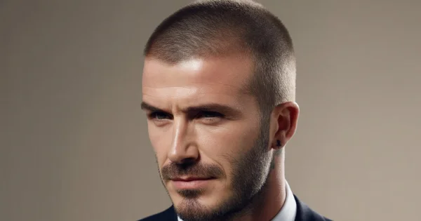 David Beckham with 8 guard buzz cut featuring clean even length and sharp modern look