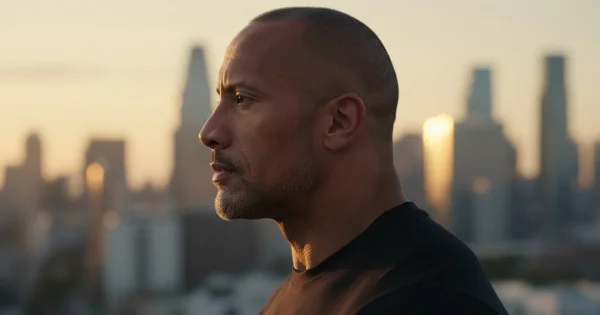 Dwayne-Johnson-The-Rock wearing 8 guard buzz cut haircut with clean edges and classic style