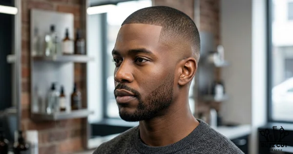 Classic buzz cut fade haircut for men with a clean low skin fade, sharp lineup, and evenly trimmed short hair on top, modern barbershop style